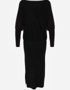 bisou's project Rochie Neagră Din tricot Cu viscoză Cu croi liliac Cu decolteu barcă Tisan