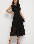 bisou's project Rochie Neagră Evazată cu Model Ajurat și Curea Galindella