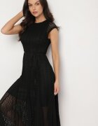 bisou's project Rochie Neagră Evazată cu Model Ajurat și Curea Galindella