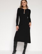 bisou's project Rochie Neagră Mulată din Tricot striat cu Vâscoză cu Aplicații Tusmana