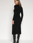 bisou's project Rochie Neagră Mulată din Tricot striat cu Vâscoză cu Aplicații Tusmana