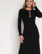 bisou's project Rochie Neagră Mulată din Tricot striat cu Vâscoză cu Aplicații Tusmana