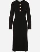 bisou's project Rochie Neagră Mulată din Tricot striat cu Vâscoză cu Aplicații Tusmana