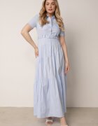 bisou's project Rochie Taliată Albastră din Bumbac în Stil Cămașă cu Imitație de Buzunare Masefia