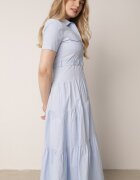 bisou's project Rochie Taliată Albastră din Bumbac în Stil Cămașă cu Imitație de Buzunare Masefia