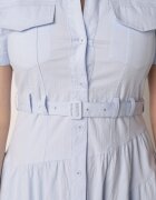 bisou's project Rochie Taliată Albastră din Bumbac în Stil Cămașă cu Imitație de Buzunare Masefia