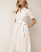 bisou's project Rochie tip cămașă albă din viscoză și in închisă cu nasturi cu cordon textil Fidilla