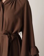 bisou's project Rochie tip cămașă Maro Din Viscoză cu volane la mâneci și curea Dinirae