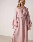 bisou's project Rochie tip cămașă rozalie de viscoză cu volane la mâneci și curea Dinirae