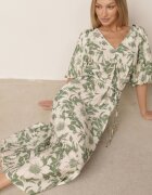 bisou's project Rochie Verde-Albă Evazată din Viscoză Finisată cu Mâneci Bufante Maranea
