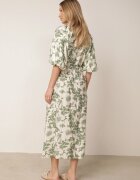bisou's project Rochie Verde-Albă Evazată din Viscoză Finisată cu Mâneci Bufante Maranea