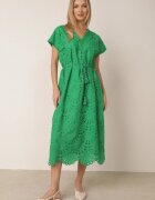 bisou's project Rochie Verde din Bumbac Decorată cu Broderie cu Mânecă Scurtă și Curea din Material Dimisha