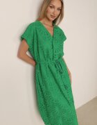 bisou's project Rochie Verde din Bumbac Decorată cu Broderie cu Mânecă Scurtă și Curea din Material Dimisha