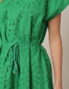 bisou's project Rochie Verde din Bumbac Decorată cu Broderie cu Mânecă Scurtă și Curea din Material Dimisha