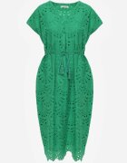 bisou's project Rochie Verde din Bumbac Decorată cu Broderie cu Mânecă Scurtă și Curea din Material Dimisha