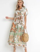 bisou's project Rochie Verde Maxi cu Decolteu petrecut și Talie elastică cu Imprimeu oriental Sierrina