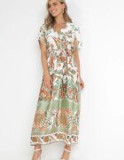 bisou's project Rochie Verde Maxi cu Decolteu petrecut și Talie elastică cu Imprimeu oriental Sierrina