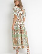 bisou's project Rochie Verde Maxi cu Decolteu petrecut și Talie elastică cu Imprimeu oriental Sierrina