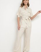 bisou's project Set Bej închis cu Viscoză In Cămașă cu Cordon și Pantaloni largi Galorisa
