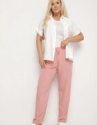 black&fish Pantaloni roz din material cu elastic în talie Airiana