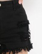 black&fish Pantaloni scurți Negri din Denim cu Margini franjurate și Uzuri Adomone