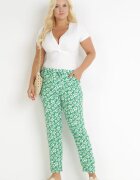 black&fish Pantaloni Verzi Înfloriți cu elastic în talie din viscoză Fredise