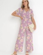 black&fish Salopetă Roz Florală cu elastic în talie și decolteu petrecut Coralyna