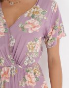 black&fish Salopetă Roz Florală cu elastic în talie și decolteu petrecut Coralyna