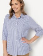 bludeise Cămașă Clasică Bleumarin din Bumbac cu Dungi cu Mânecă 3/4 Liantarra