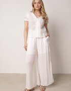 bludeise Pantaloni Albi Largi din Viscoză cu Talie Înaltă Rissalie