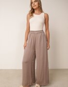 bludeise Pantaloni bej închis largi din viscoză cu talie înaltă Rissalie