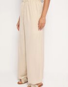 bludeise Pantaloni largi deschis bej cu elastic în talie Agate
