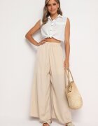 bludeise Pantaloni largi deschis bej cu elastic în talie Agate
