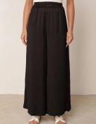 bludeise Pantaloni Negri Largi cu Elastic în Talie Agate