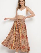 bludeise Pantaloni Palazzo Largi Bej-portocalii cu elastice subțiri în talie și talie înaltă Neana