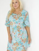 bludeise Rochie Albastră Deschisă Trapezoidală Mini din Vâscoză cu Flori Donnia