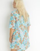 bludeise Rochie Albastră Deschisă Trapezoidală Mini din Vâscoză cu Flori Donnia