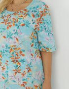 bludeise Rochie Albastră Deschisă Trapezoidală Mini din Vâscoză cu Flori Donnia