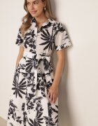 bludeise Rochie-cămașă din bumbac cu imprimeu vegetal și curea tip cravată Kallenea Albastră