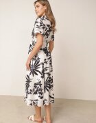 bludeise Rochie-cămașă din bumbac cu imprimeu vegetal și curea tip cravată Kallenea Albastră