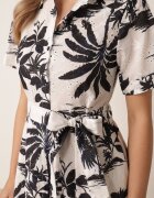 bludeise Rochie-cămașă din bumbac cu imprimeu vegetal și curea tip cravată Kallenea Albastră