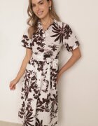 bludeise Rochie-cămașă din bumbac cu imprimeu vegetal și curea tip cravată Kallenea Bordo