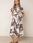bludeise Rochie-cămașă din bumbac cu imprimeu vegetal și curea tip cravată Kallenea Bordo