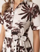 bludeise Rochie-cămașă din bumbac cu imprimeu vegetal și curea tip cravată Kallenea Bordo