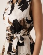 bludeise Rochie din bumbac ajurată cu imprimeu floral și cu centură tip cravată Taeraria Maro