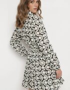 bludeise Rochie Mini Bej și Neagră din bumbac cu model geometric Frenia