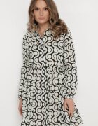 bludeise Rochie Mini Bej și Neagră din bumbac cu model geometric Frenia