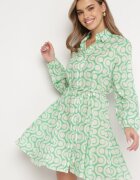 bludeise Rochie Mini de Bumbac Verde-Bej cu Imprimeu Geometric Frenia