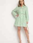 bludeise Rochie Mini de Bumbac Verde-Bej cu Imprimeu Geometric Frenia