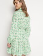 bludeise Rochie Mini de Bumbac Verde-Bej cu Imprimeu Geometric Frenia